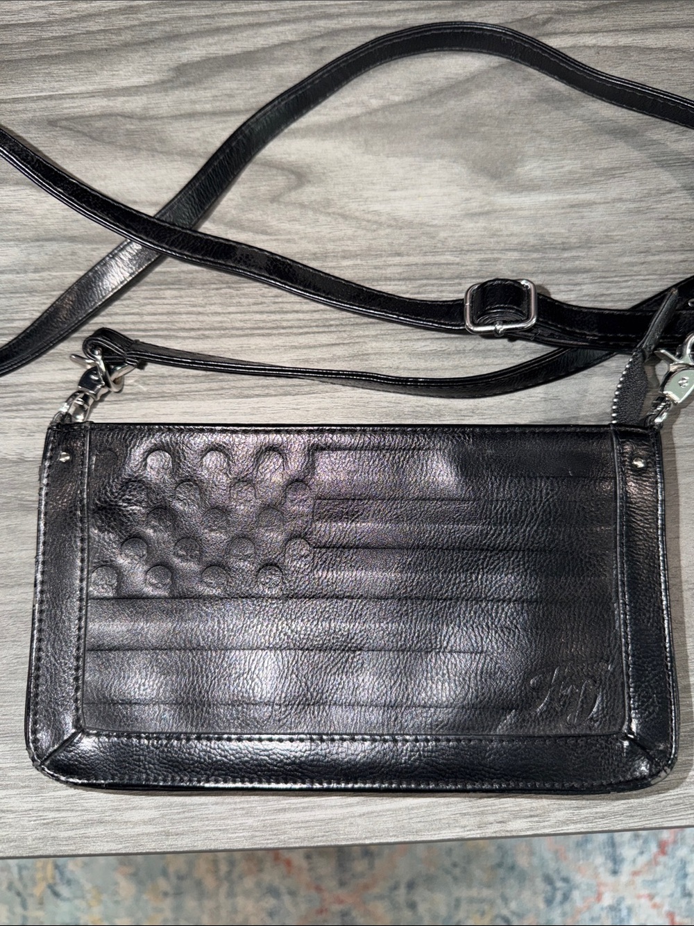 Harley Davidson mini black American flag leather purse